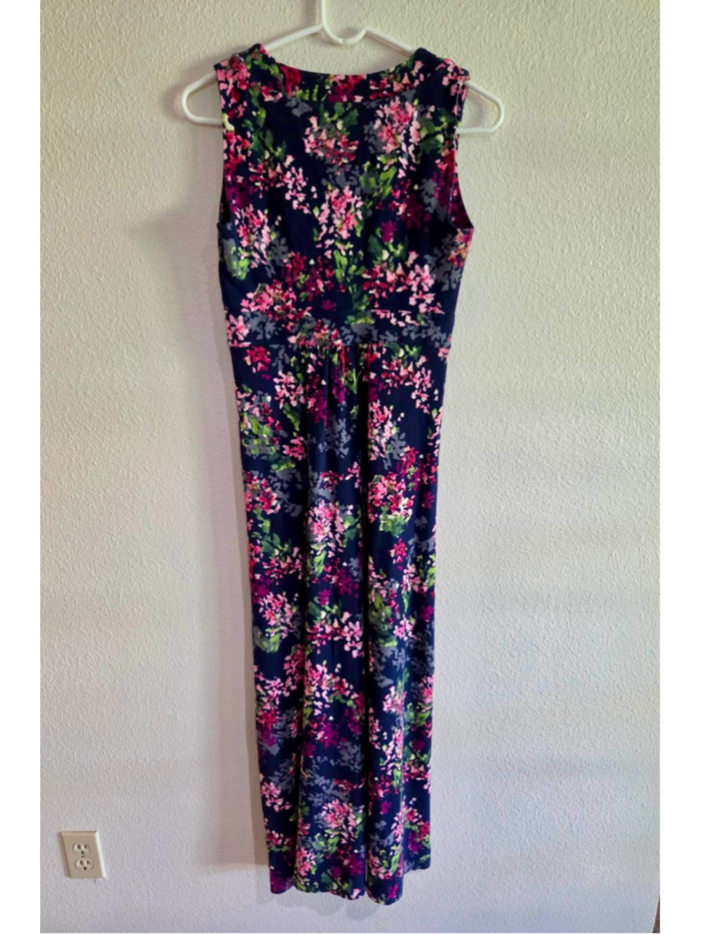 Lands' End Floral Surplice V-Neck Sleeveless Maxi Dress Side Slits Small 6-8 W-2